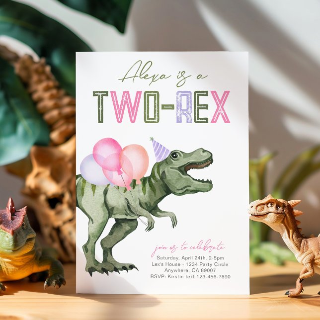 Invitación de cumpleaños de Girly Two-Rex Dinosaur (Subido por el creador)