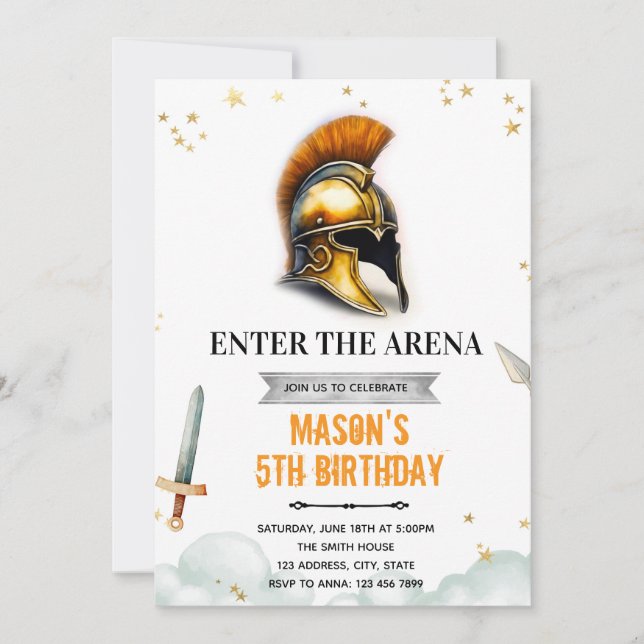 Invitación de cumpleaños de Gladiador (Anverso)