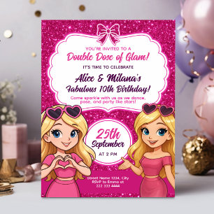 Invitación de cumpleaños de glam rosado para Chica