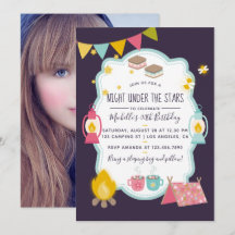 Invitación de cumpleaños de glamping femenino con 