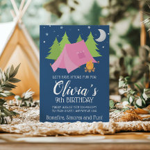 Invitación de cumpleaños de Glamping Girl Camping