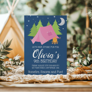 Invitación de cumpleaños de Glamping Girl Camping