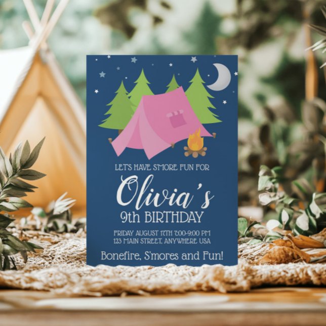 Invitación de cumpleaños de Glamping Girl Camping (Subido por el creador)