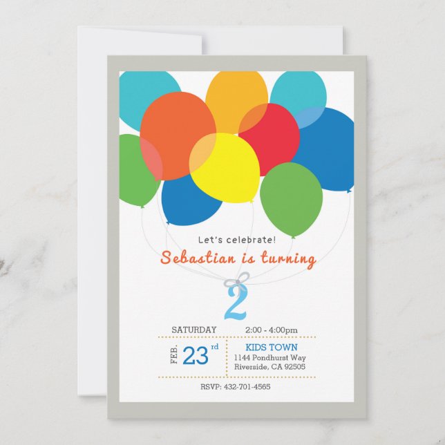 Invitación de cumpleaños de globo (Anverso)