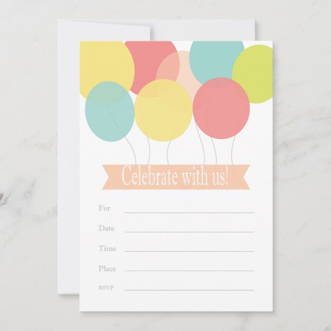 Invitación de cumpleaños de globo (Anverso)