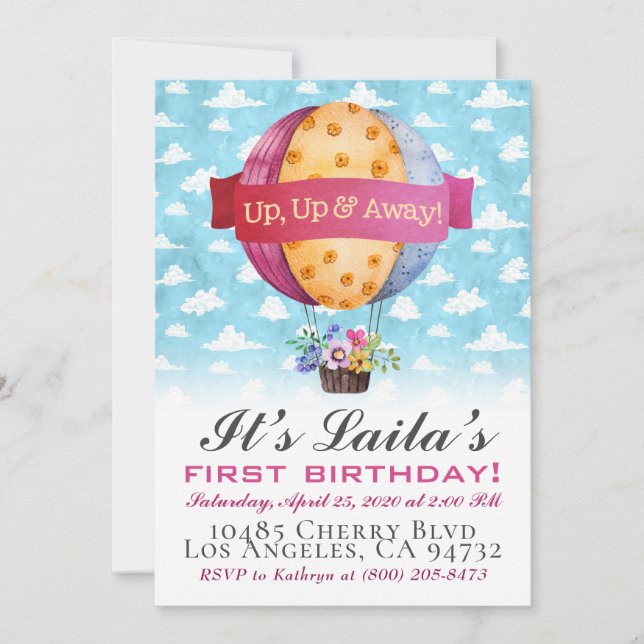 Invitación de cumpleaños de globo aerostático (Anverso)