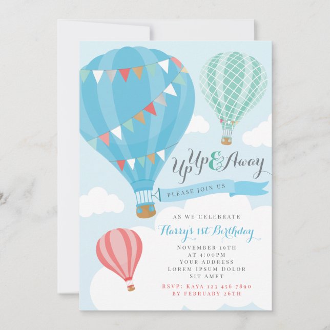 Invitación de cumpleaños de globo aerostático (Anverso)