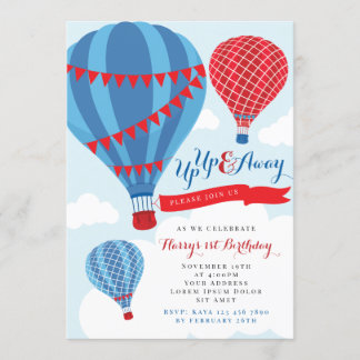 Invitación de cumpleaños de globo aerostático rojo