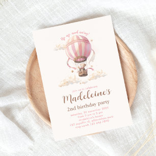 Invitación de cumpleaños de globo aerostático rosa