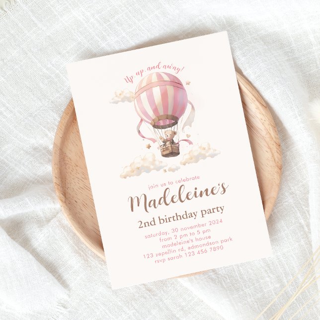 Invitación de cumpleaños de globo aerostático rosa (Subido por el creador)