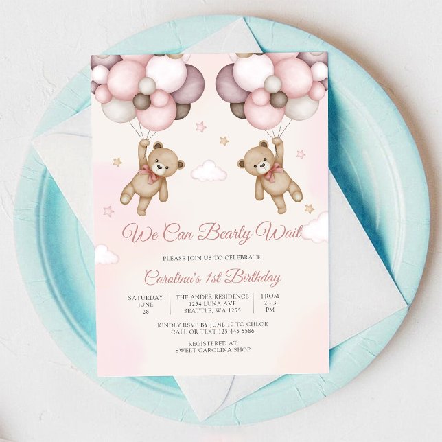 Invitación de cumpleaños de globo de osito de pelu (Subido por el creador)