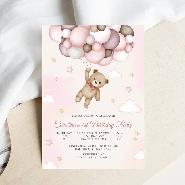 Invitación de cumpleaños de globo de oso de peluch (Subido por el creador)