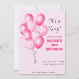 invitación de cumpleaños de globo rosa chica