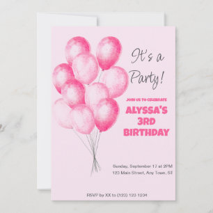 invitación de cumpleaños de globo rosa chica