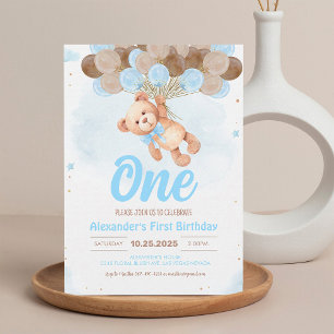 Invitación de cumpleaños de globos de oso de peluc