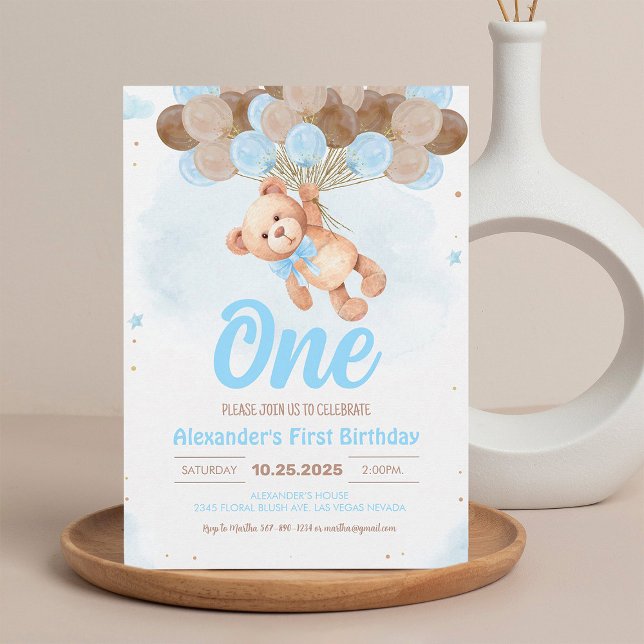 Invitación de cumpleaños de globos de oso de peluc (Subido por el creador)