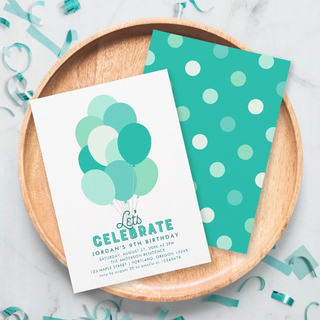 Invitación de cumpleaños de globos turquesa para c (Subido por el creador)