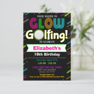 Invitación de cumpleaños de Glow Golfing
