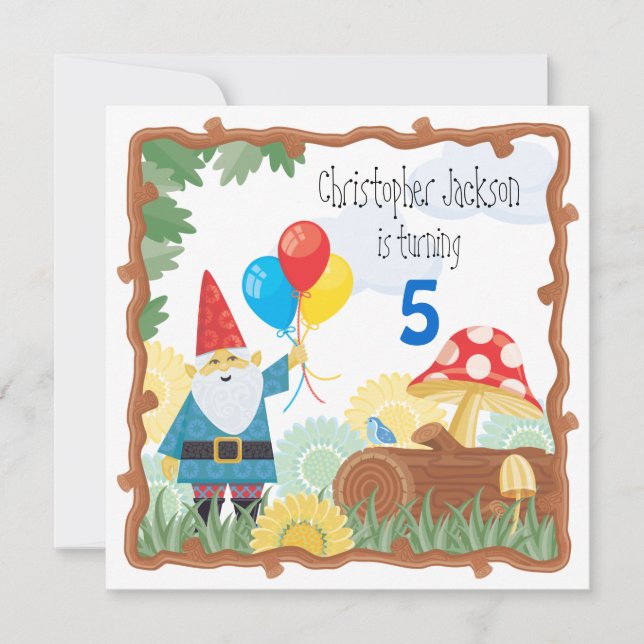 Invitación de cumpleaños de gnomo (Anverso)