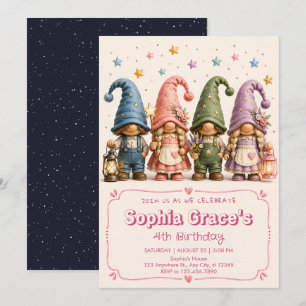 Invitación de cumpleaños de gnomo pastel dulce