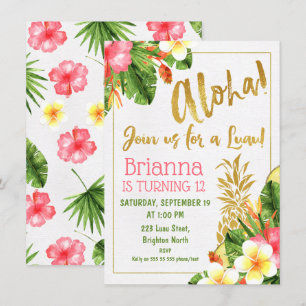 Invitación de cumpleaños de Gold Calligraphy Luau