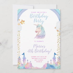 Invitación de cumpleaños de Gold Castle Unicorn