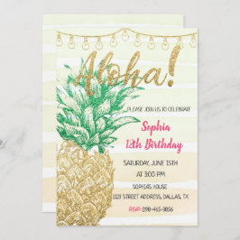 Invitación de cumpleaños de Gold Pineapple Aloha