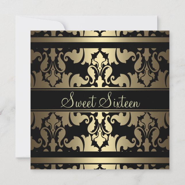 Invitación de cumpleaños de Gold Royal Damask Swee (Anverso)