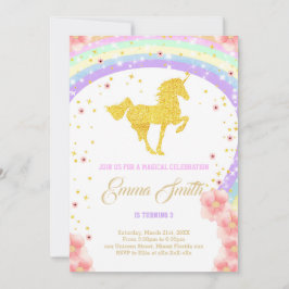 Invitación de cumpleaños de Golden unicorn