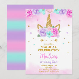 Invitación de cumpleaños de Golden Unicorn