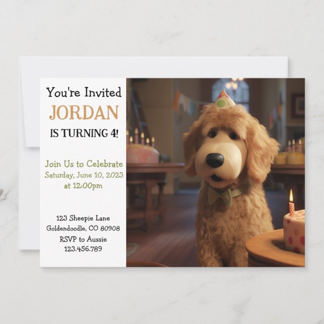 Invitación de cumpleaños de Goldendoodle al estilo (Anverso)