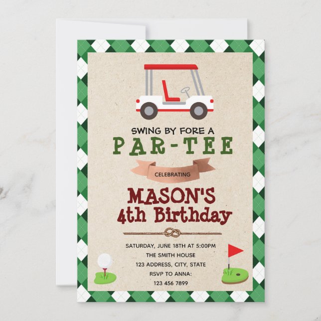 Invitación de cumpleaños de golf (Anverso)