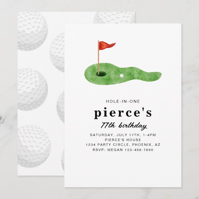 Invitación de cumpleaños de golf (Anverso / Reverso)