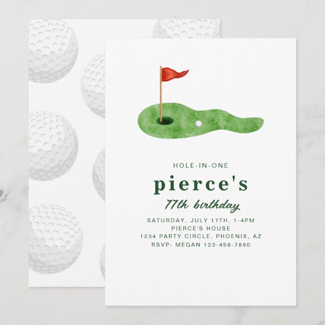 Invitación de cumpleaños de golf (Anverso / Reverso)
