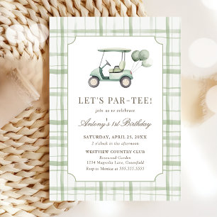Invitación de cumpleaños de golf a cuadros verde s