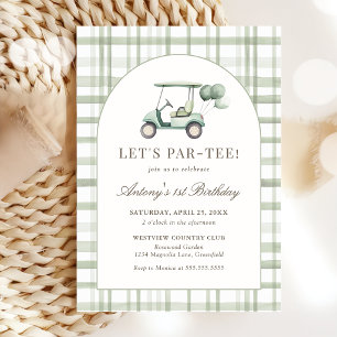 Invitación de cumpleaños de golf a cuadros verde s
