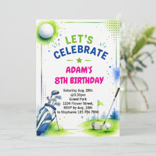 Invitación de cumpleaños de golf acuarela