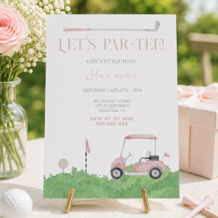 Invitación de cumpleaños de golf de par tee rosa