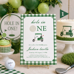 Invitación de cumpleaños de golf Green Hole in One