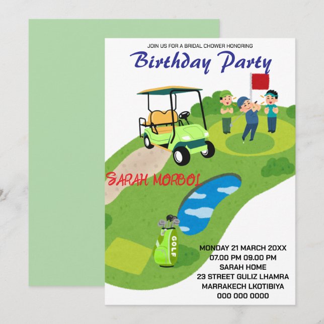 Invitación de cumpleaños de golf, Invitación de Pa (Anverso / Reverso)