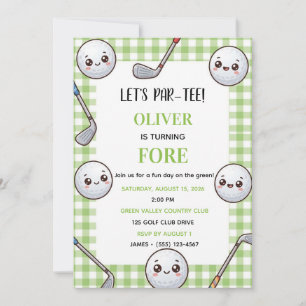 Invitación de cumpleaños de golf Kawaii lindo con 
