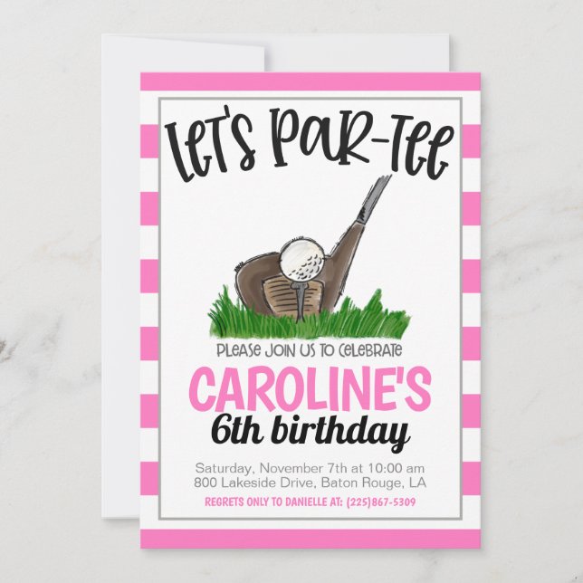 Invitación de cumpleaños de Golf Let's Par-tee (Anverso)
