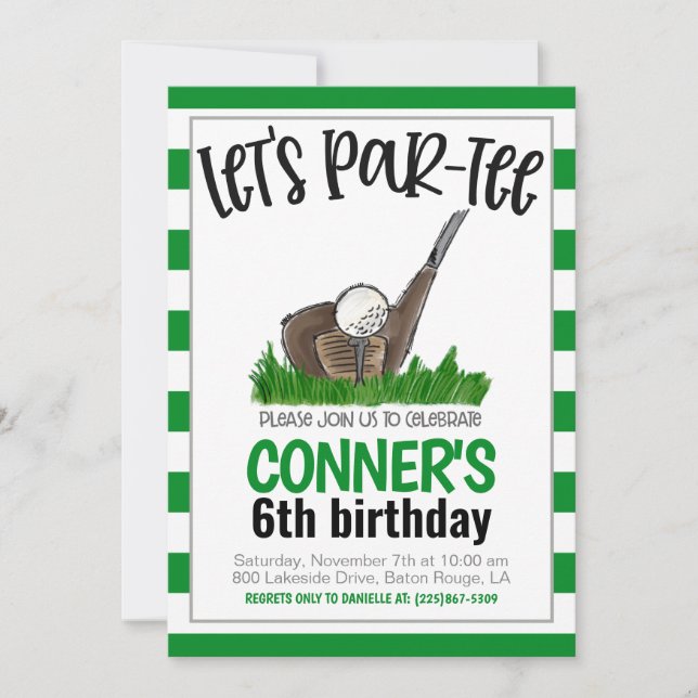 Invitación de cumpleaños de Golf Let's Par-tee (Anverso)