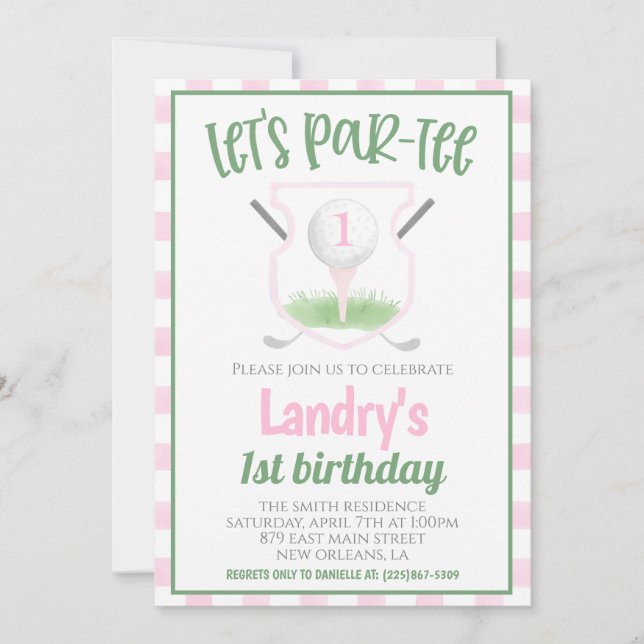 Invitación de cumpleaños de golf Let's Par-tee (Anverso)