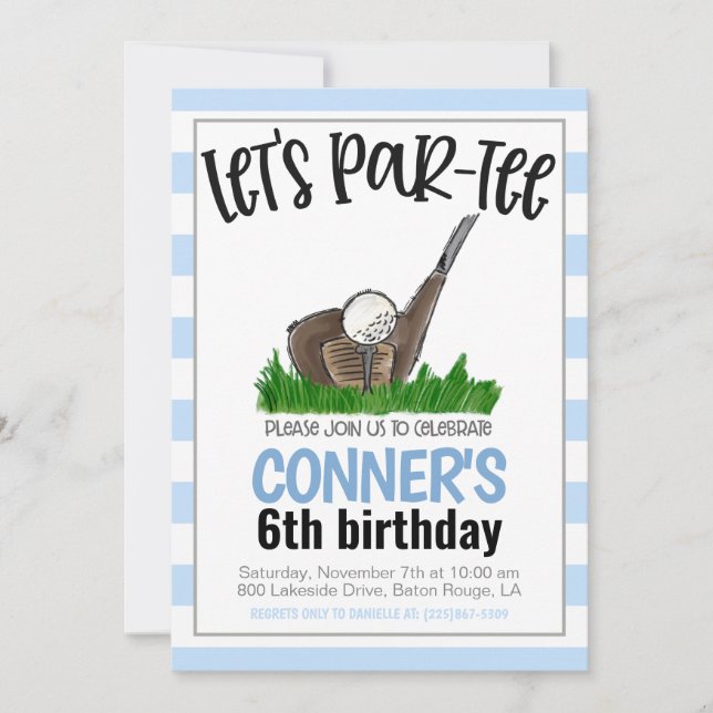 Invitación de cumpleaños de Golf Let's Par-tee (Anverso)