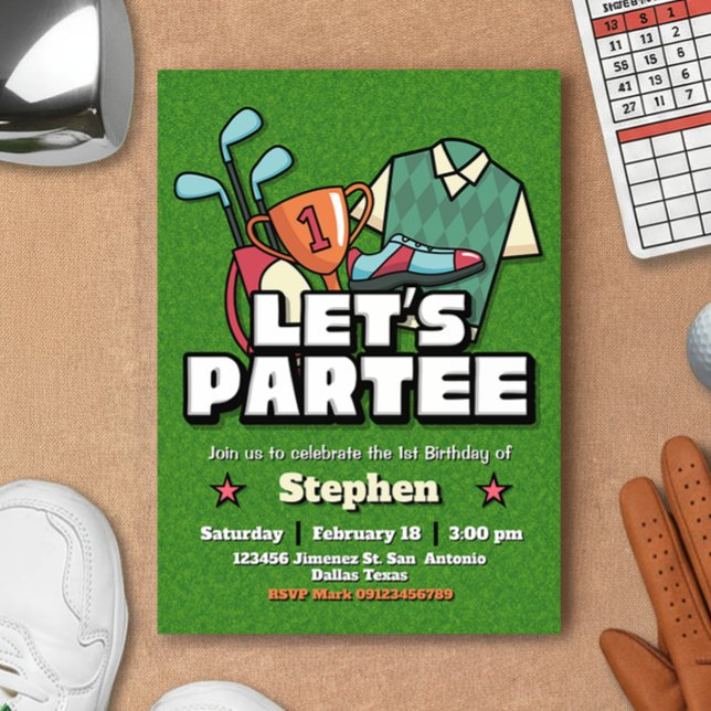Invitación de cumpleaños de golf Lets Partee (Lets Partee - Golf Birthday Invitation)