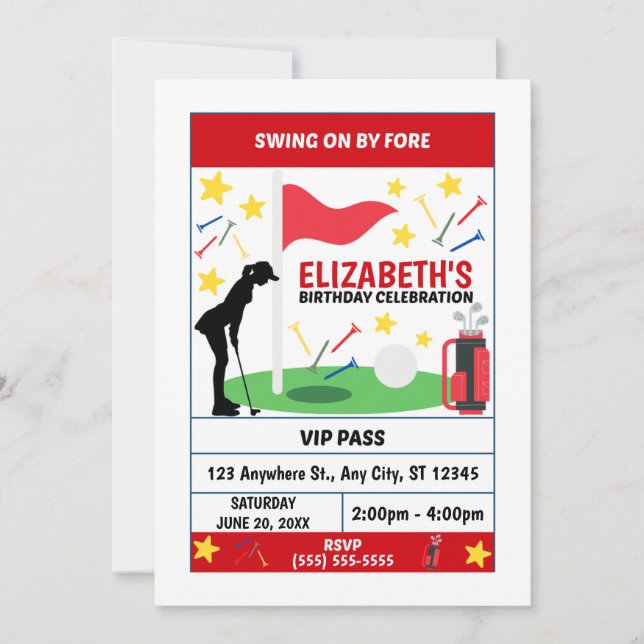Invitación de cumpleaños de golf (mujeres) (Anverso)