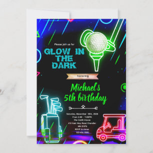Invitación de cumpleaños de golf neón luminoso