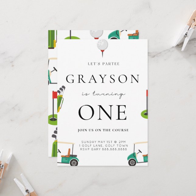 Invitación de cumpleaños de golf Par Tee (Anverso/Reverso In Situ)