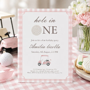 Invitación de cumpleaños de golf 'Pink Hole in One